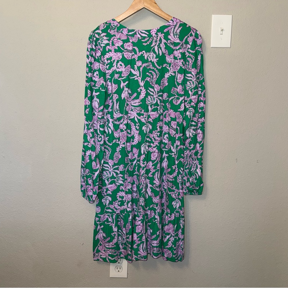 Lilly Pulitzer Alyssa A-Line Long Sleeve Dress in Brazilian Green Salty Sandbar - Picture 8 of 16